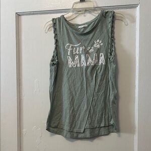 Maurices Sage Green Graphic Tank with Braided Shoulder Detail